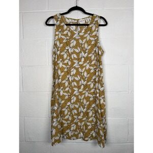 Rachel Zoe Linen Dress Small Mustard Leaf Print Pockets Cottagecore Coastal